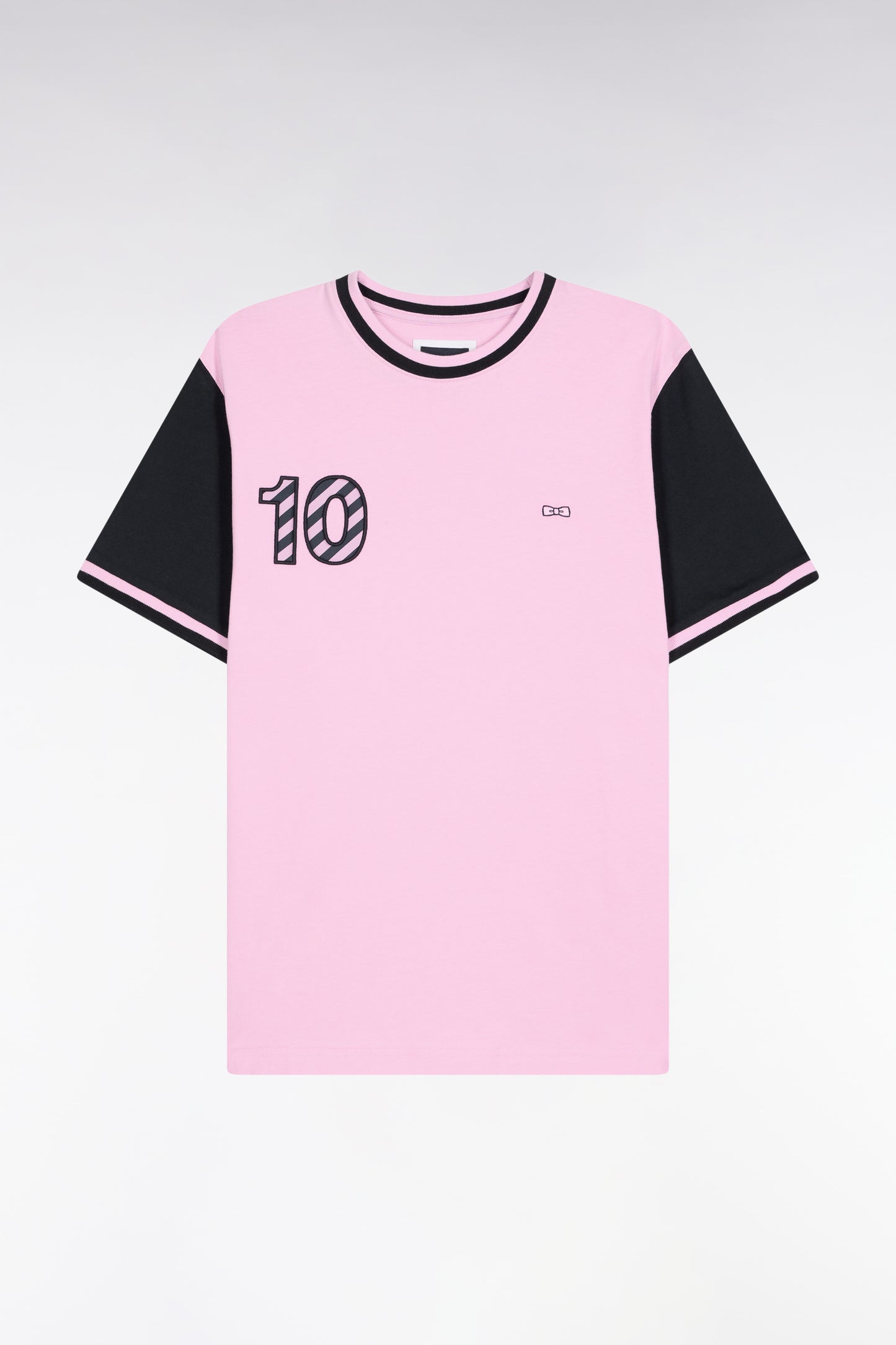 T-shirt bicolore à manches courtes en coton marine broderie 10