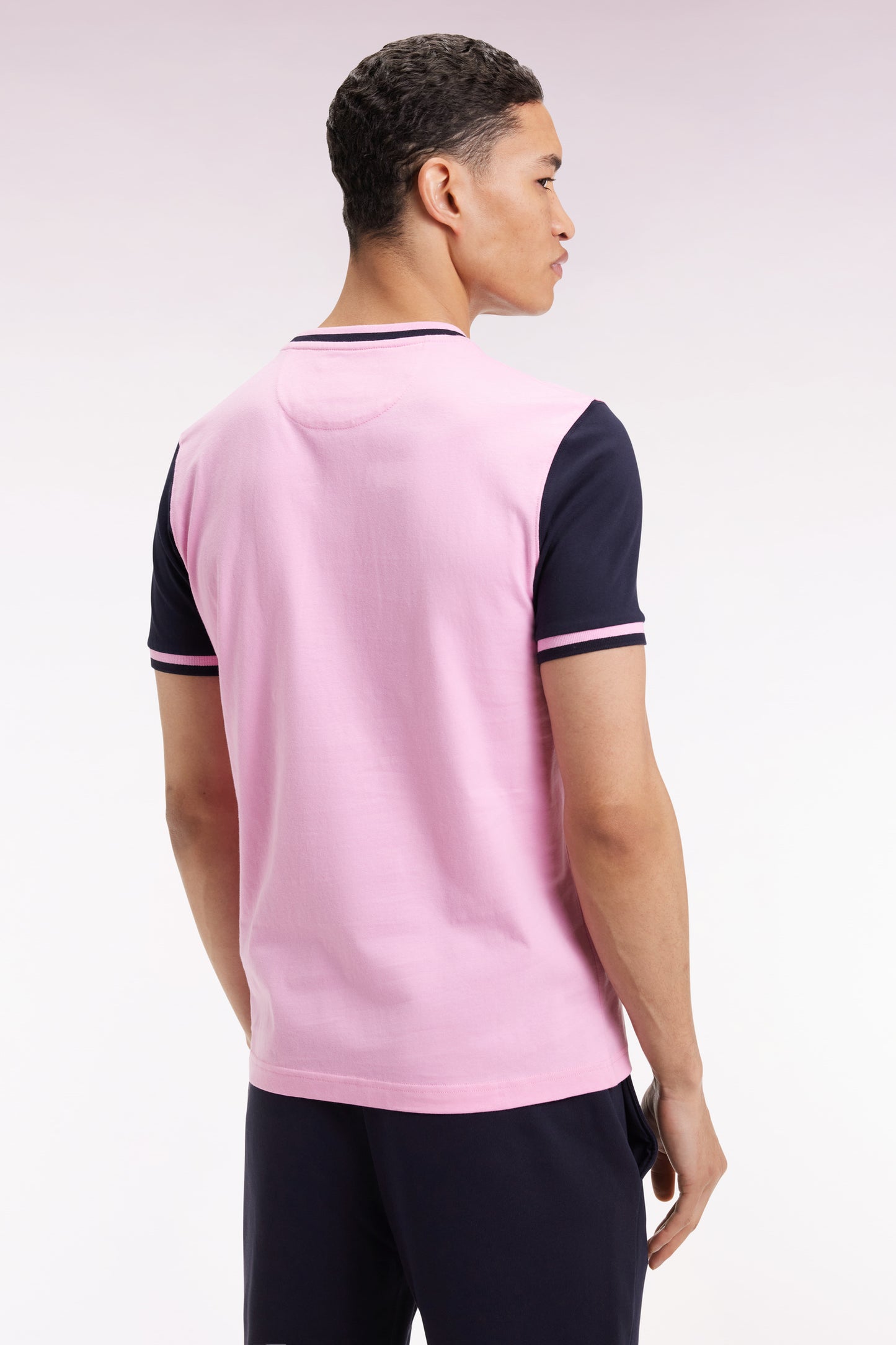 T-shirt bicolore à manches courtes en coton marine broderie 10