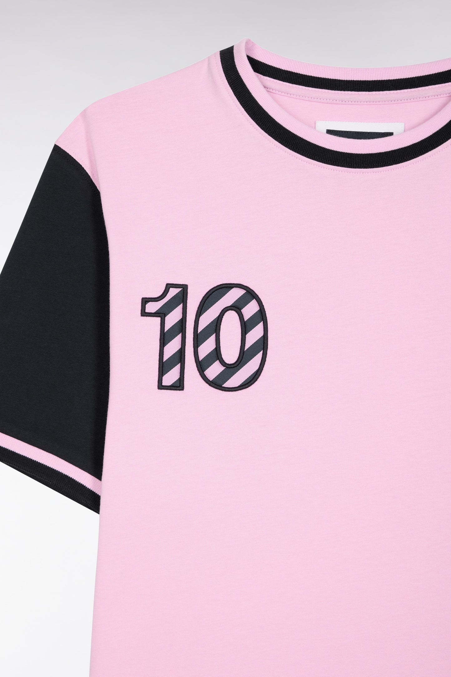 T-shirt bicolore à manches courtes en coton marine broderie 10