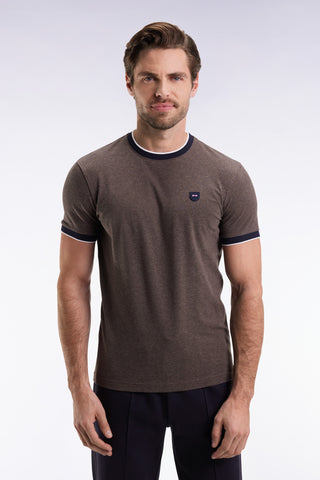 T-shirt à manches courtes en coton stretch marron coupe ajustée