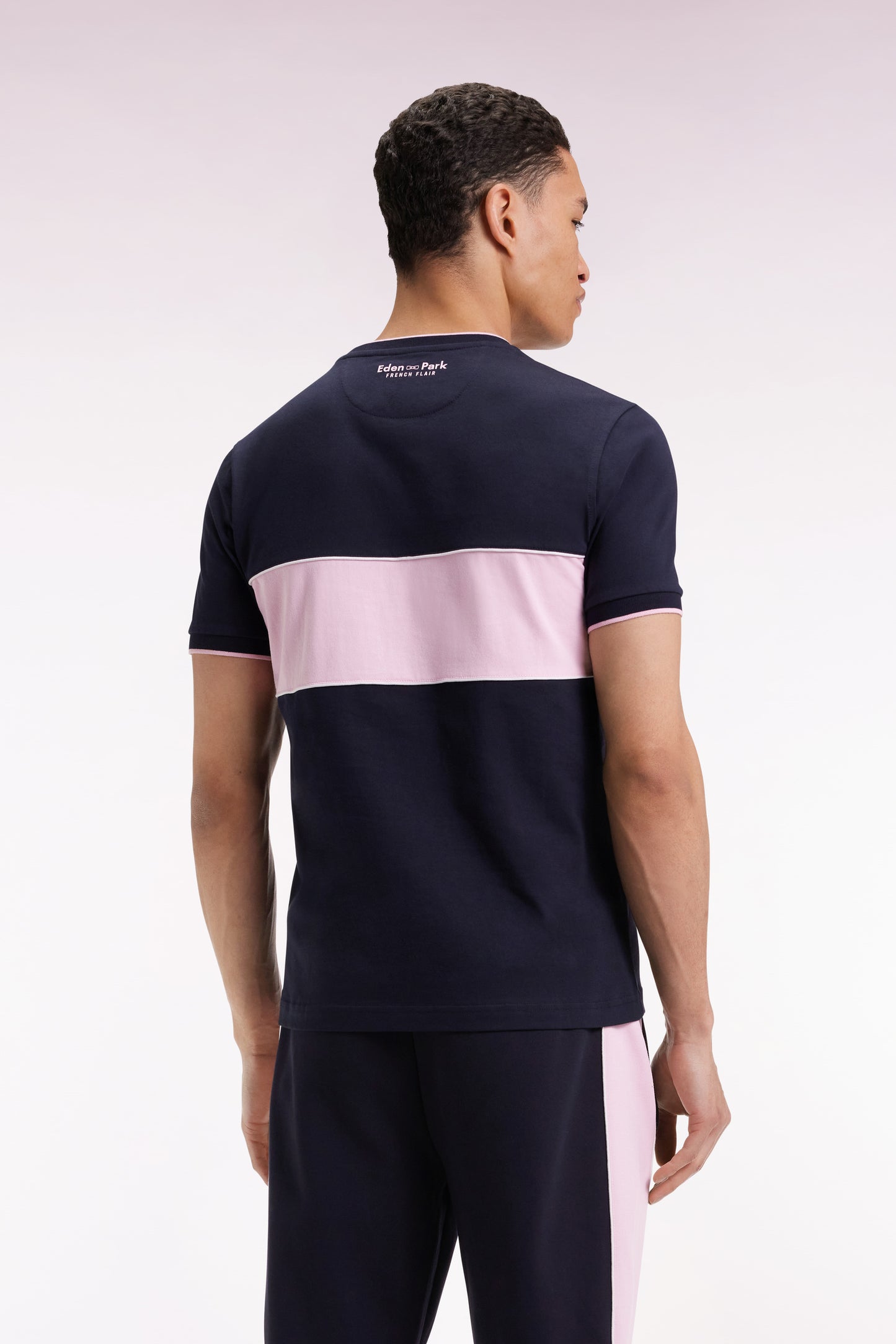 T-shirt bicolore à manches courtes en coton marine et rose