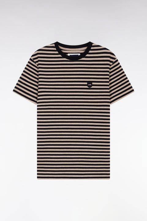 T-shirt à manches courtes en jersey de coton rayé marine et marron - Image 2