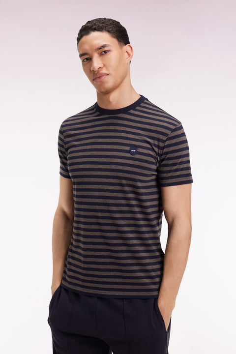T-shirt à manches courtes en jersey de coton rayé marine - Image 1