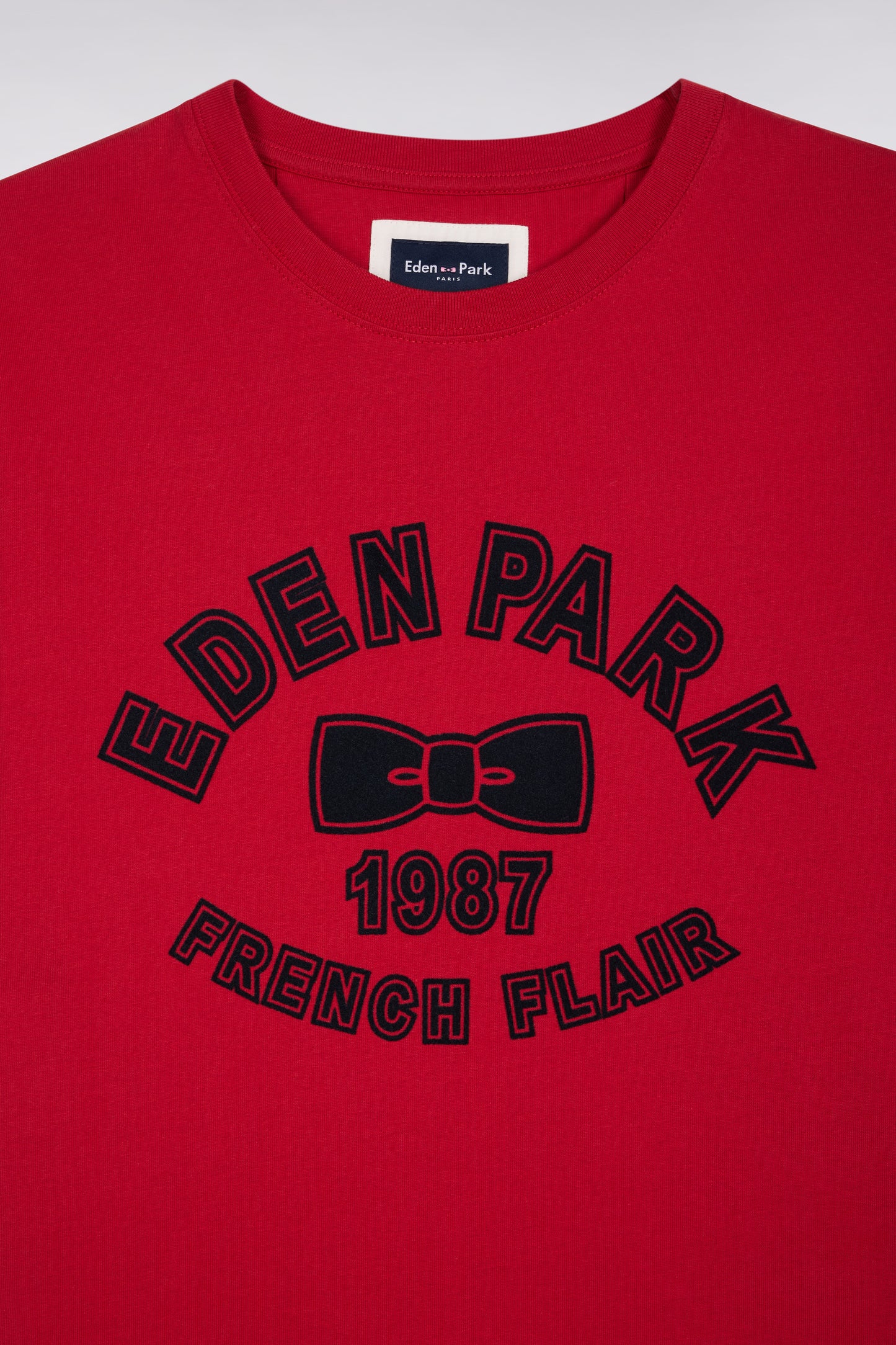 T-shirt à manches courtes en coton rouge impression effet velours