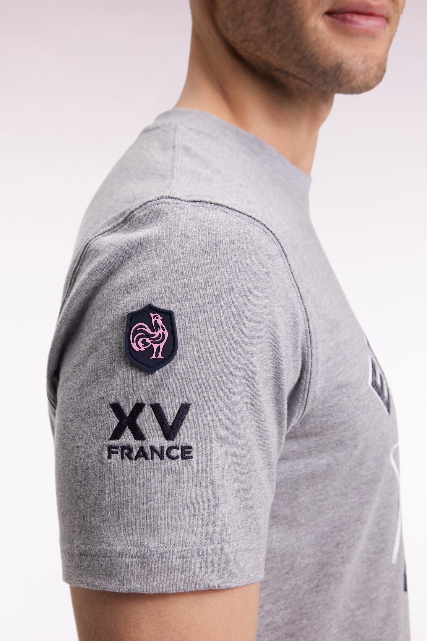 T-shirt à manches courtes gris sérigraphie coq XV de France