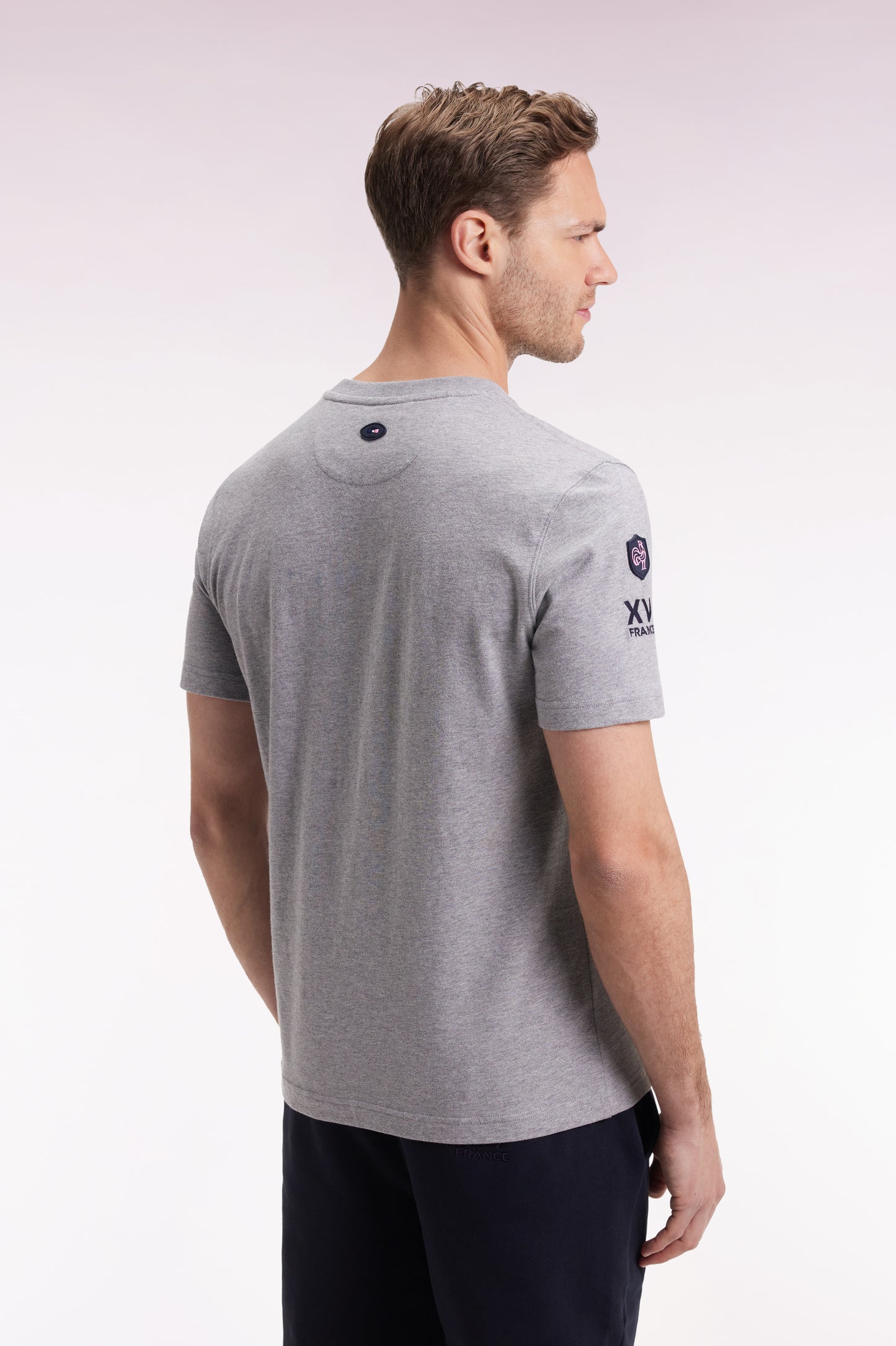 T-shirt à manches courtes gris sérigraphie coq XV de France