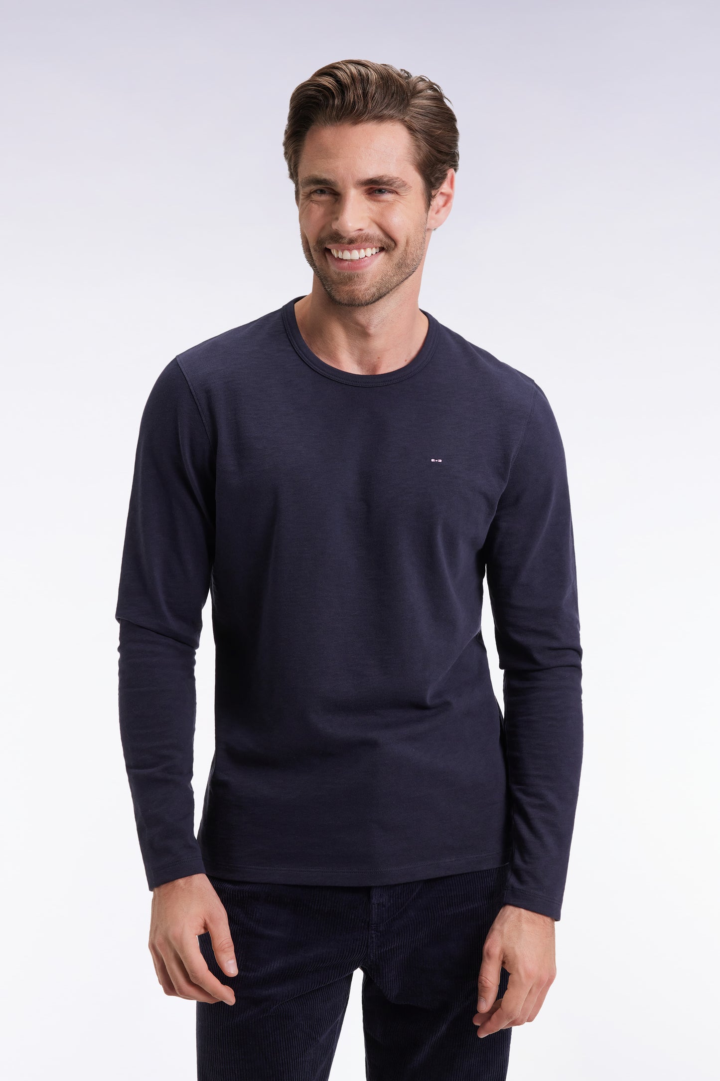 T-shirt à manches longues en coton slub marine