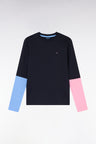 T-shirt à manches longues bicolores en coton marine coupe droite