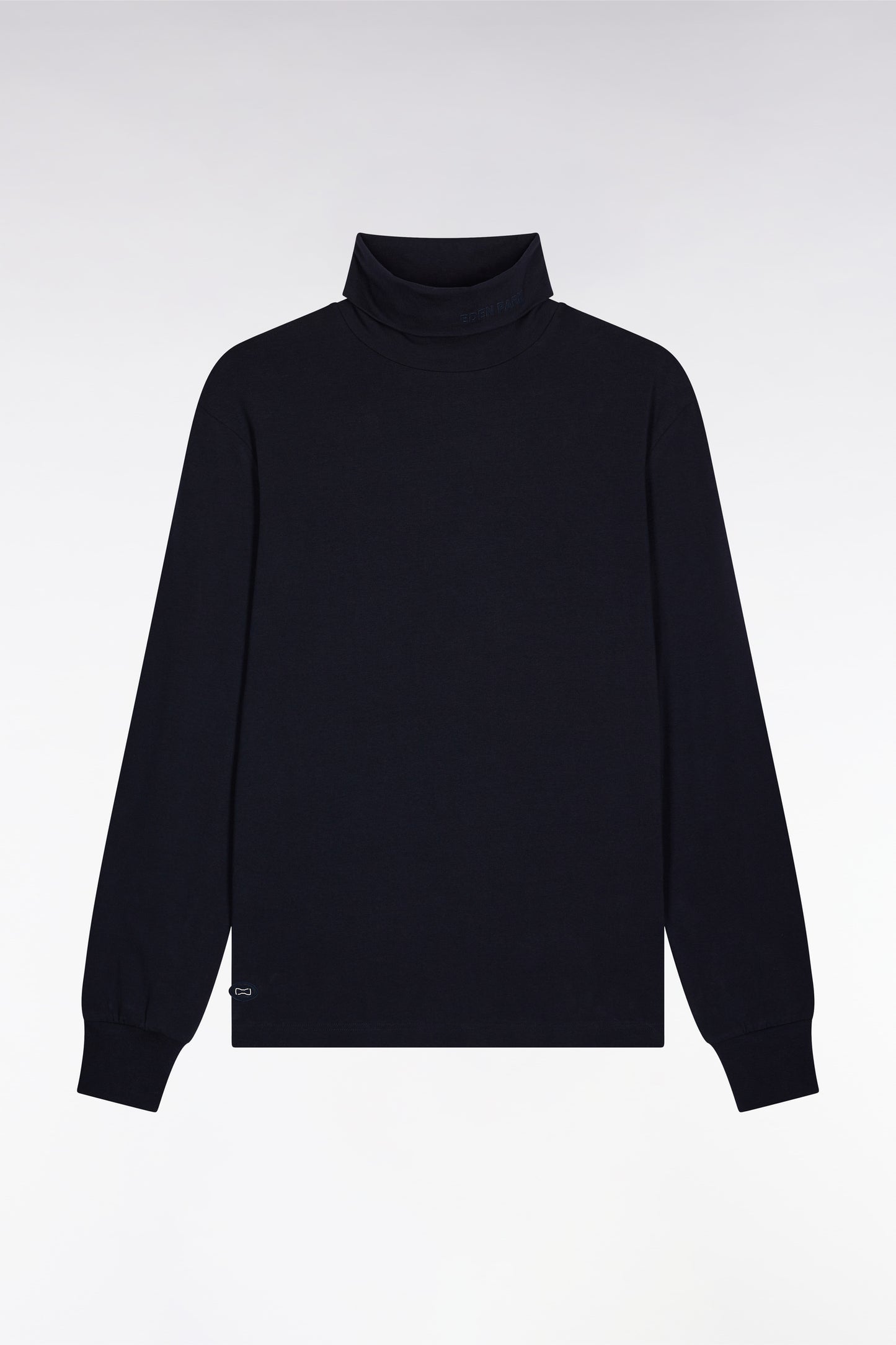 Long-sleeved turtleneck T-shirt in navy stretch cotton