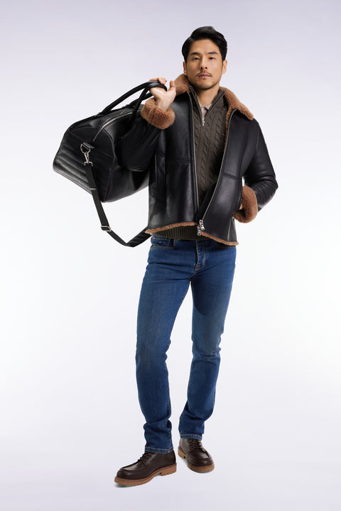 Black woolly jacket with brown collar - Image 1