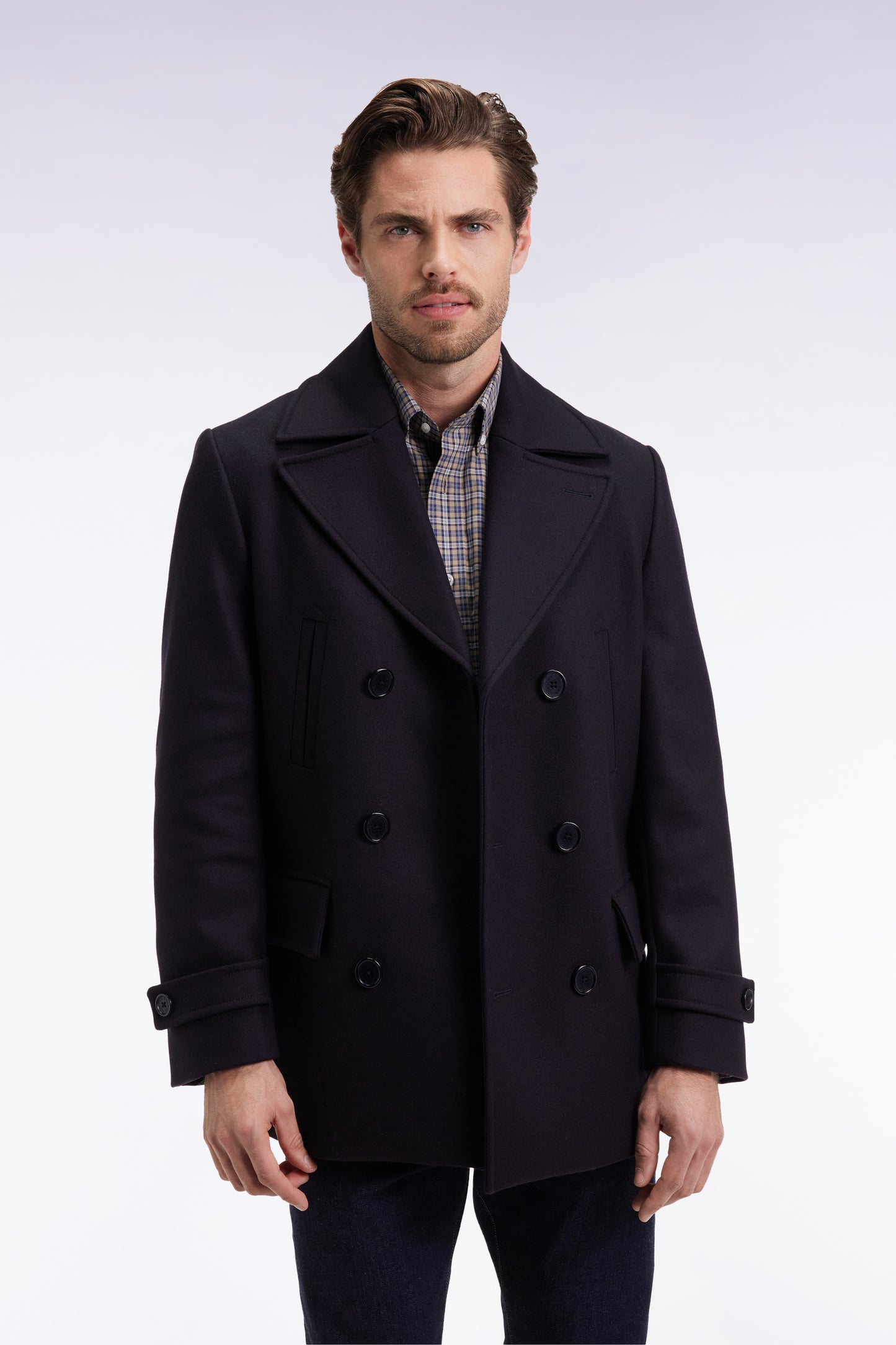 Navy wool-blend pea jacket