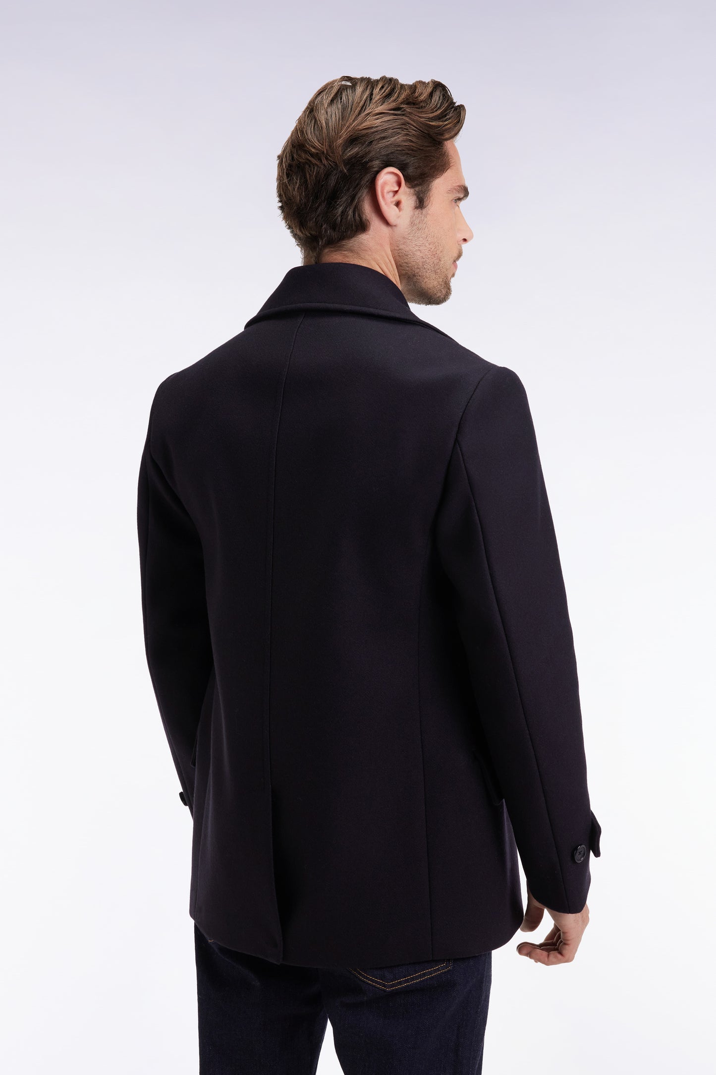Navy wool-blend pea jacket