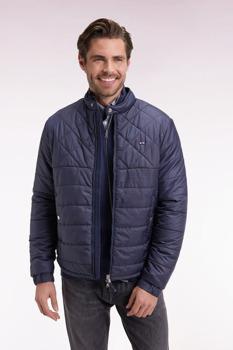 Beige quilted nylon jacket with biker collar - Image 3