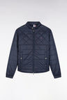 Beige quilted nylon jacket with biker collar