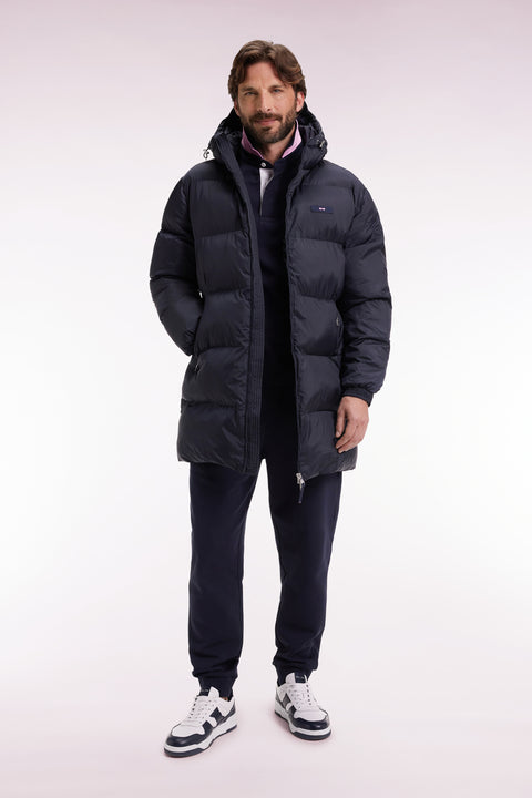 Long down jacket in navy quilted nylon - Image 3