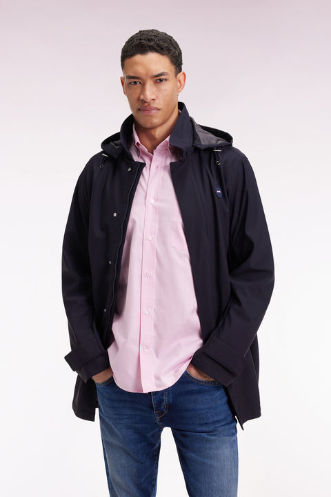 Imperméable long en jersey double face marine à capuche amovible - Image 1