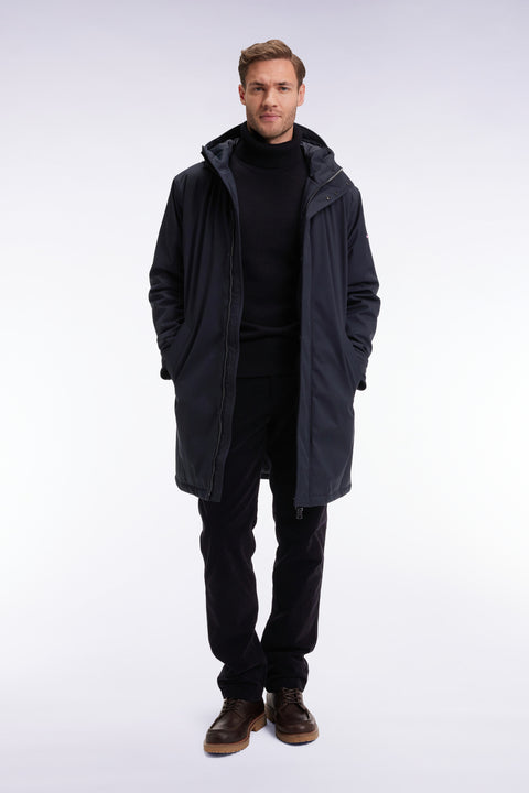 Long black nylon parka with integrated hood - Image 3