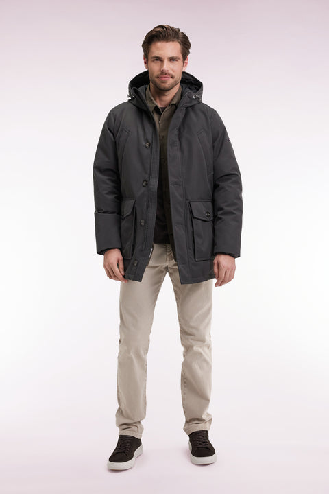 Short khaki nylon parka with patch pockets - Image 3