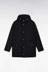 Short parka in black nylon with patch pockets