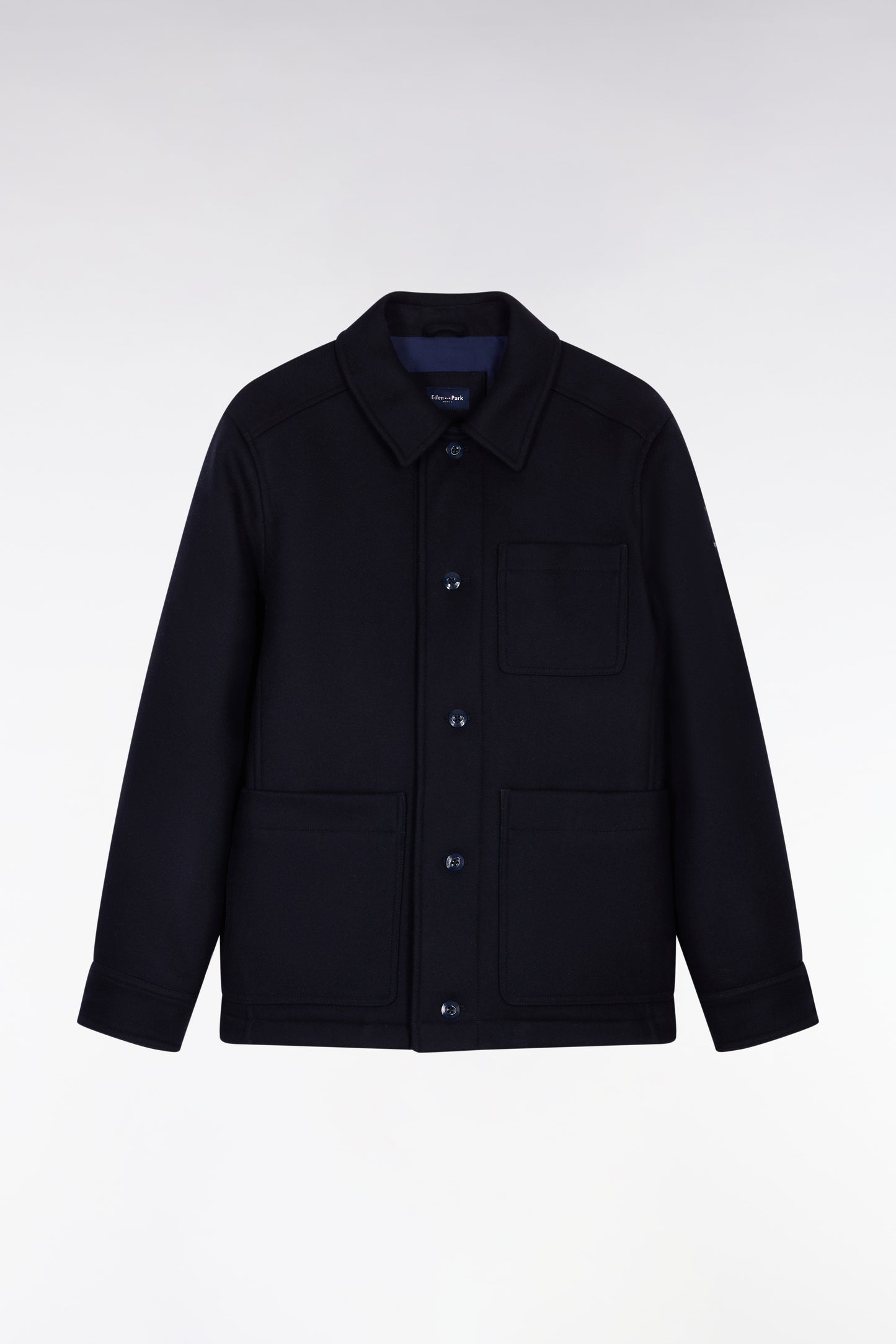 Surchemise zippée en twill de laine marine à poches plaquées