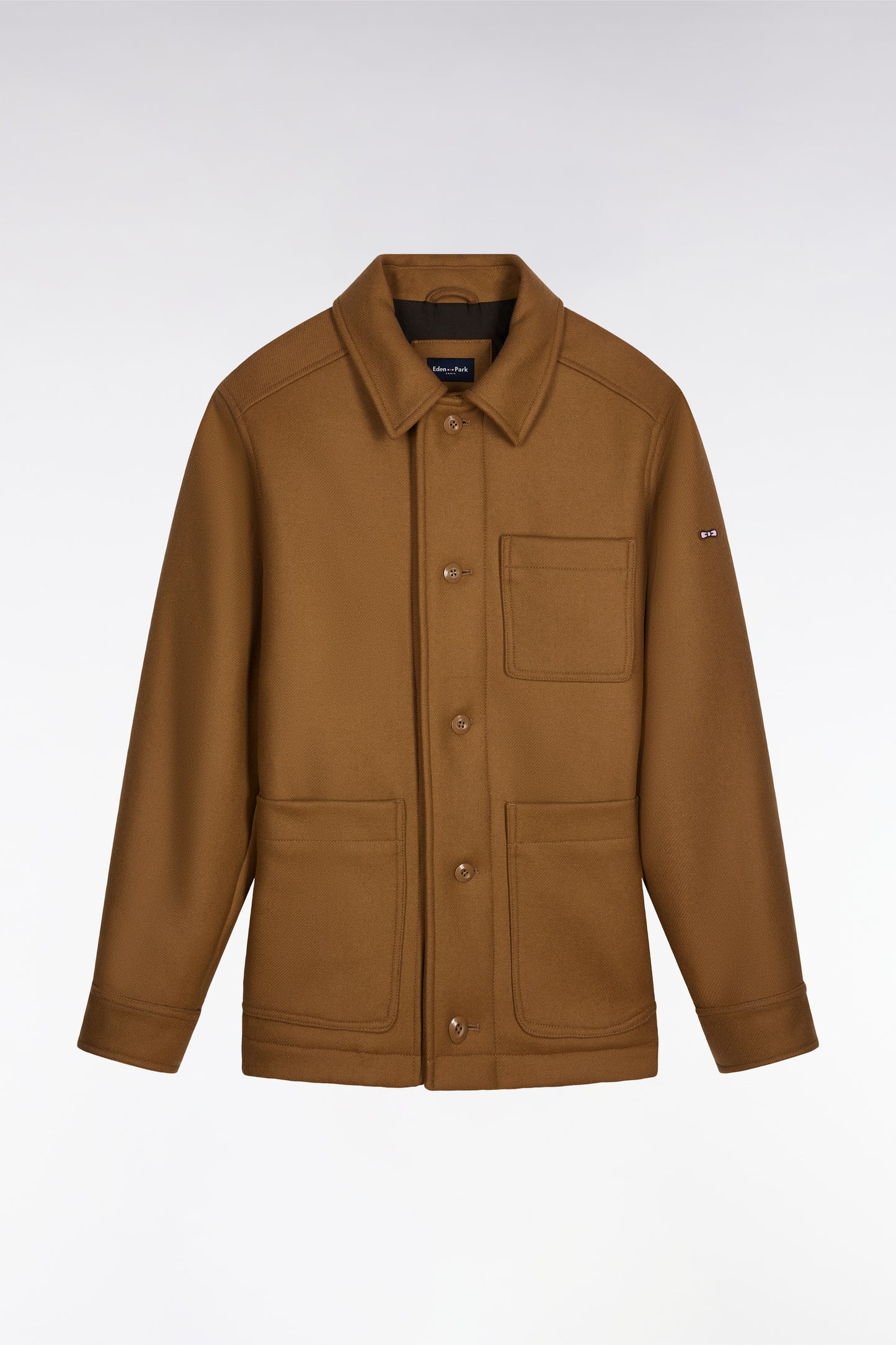 Surchemise en twill de laine camel à poches plaquées