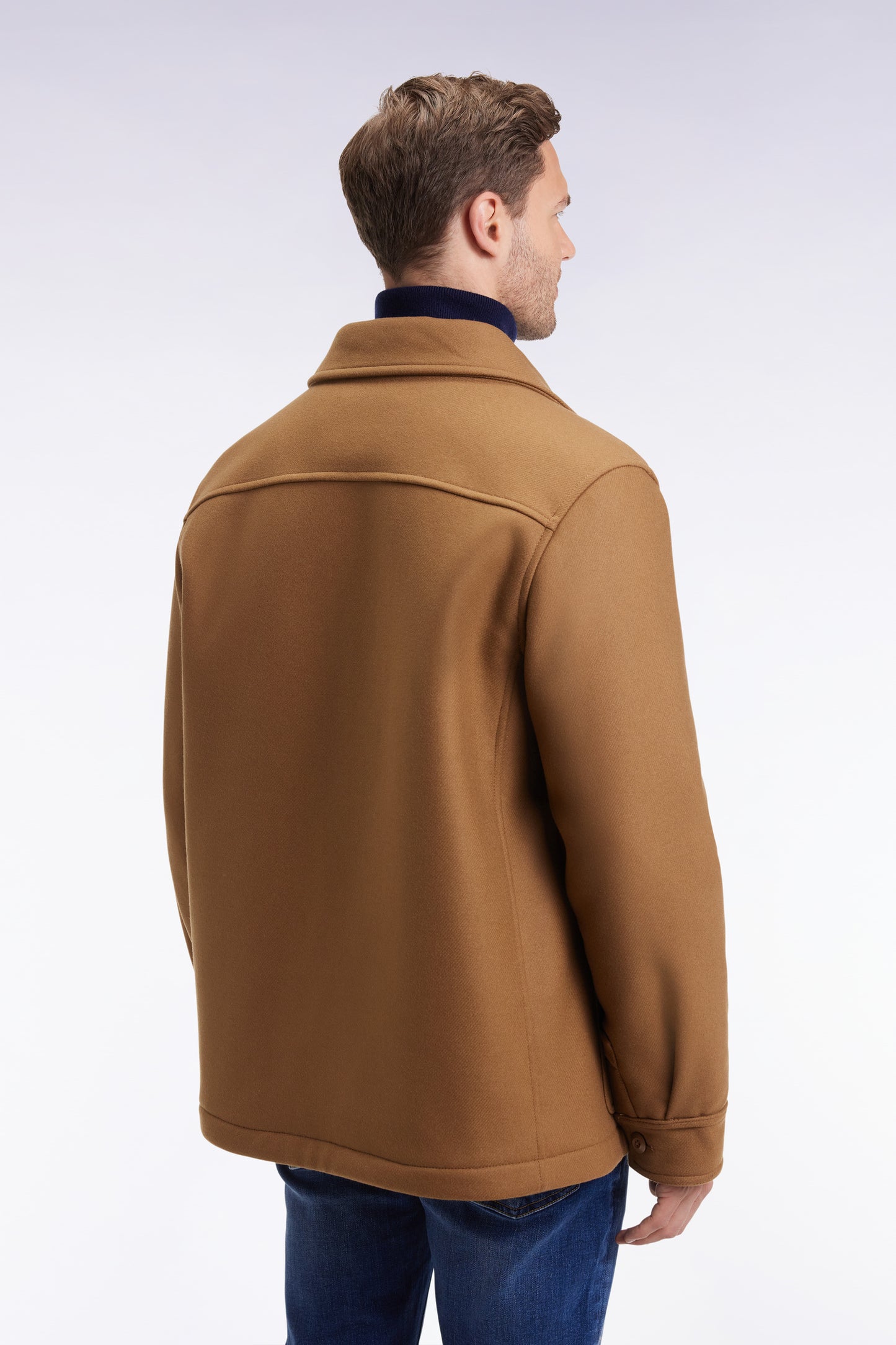 Surchemise en twill de laine camel à poches plaquées