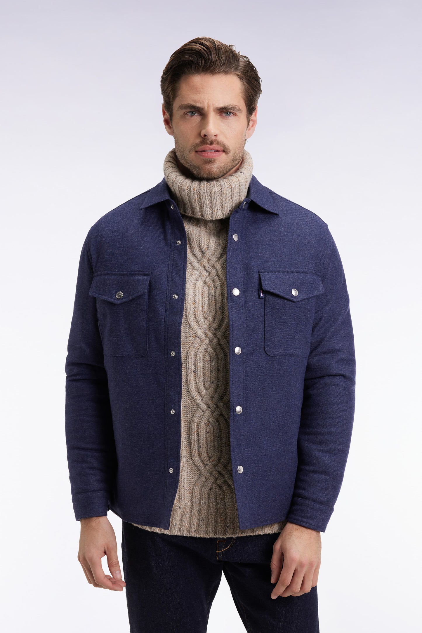 Blue wool and cashmere blend overshirt