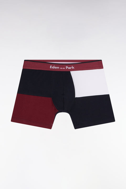 Boxer en jersey de coton colorblock marine et bordeaux - Image 1