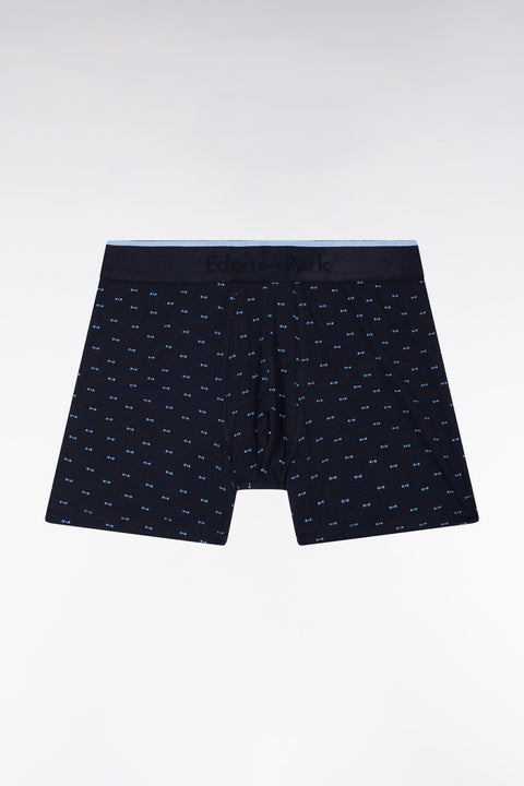 Cotton jersey boxer shorts with blue bow tie micropatterns - Image 1