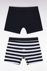 Set of two boxer shorts in navy and white stretch cotton jersey