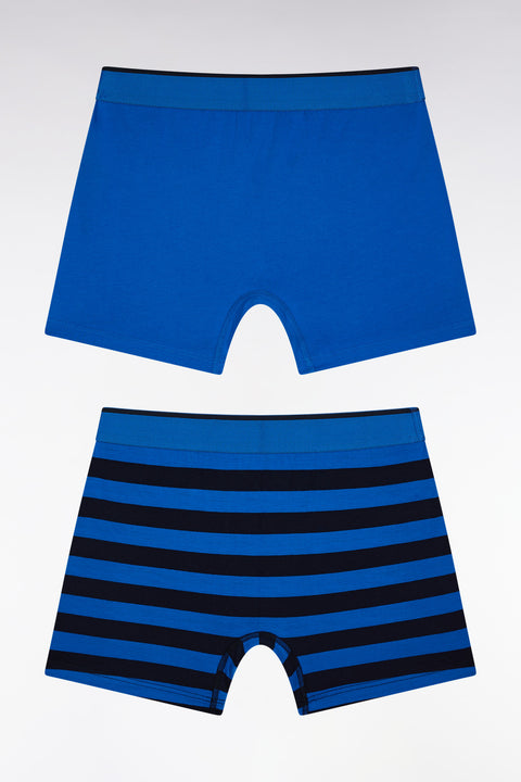 Set of two blue stretch cotton jersey boxer shorts - Image 2