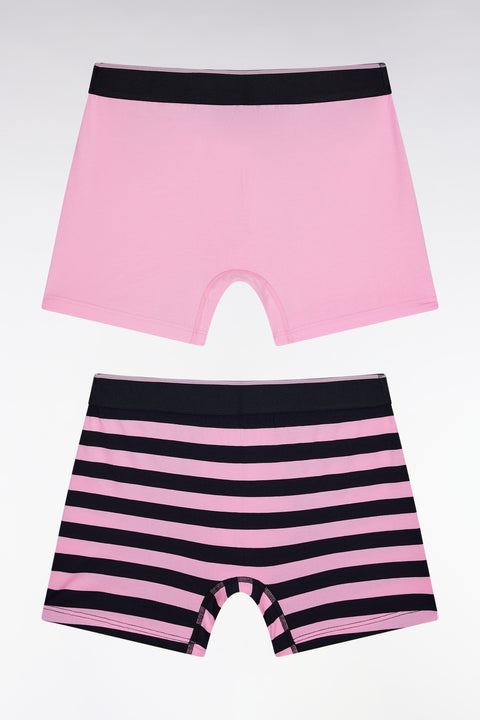 Set of two boxer shorts in navy and pink stretch cotton jersey - Image 2