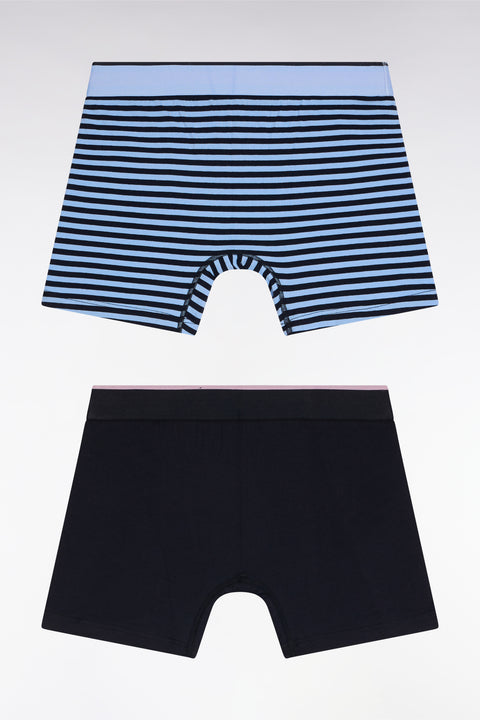 Set of two navy and sky stretch cotton jersey boxer shorts - Image 2