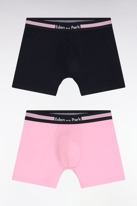 Set of two boxer shorts in pink and navy stretch cotton jersey - Image 1
