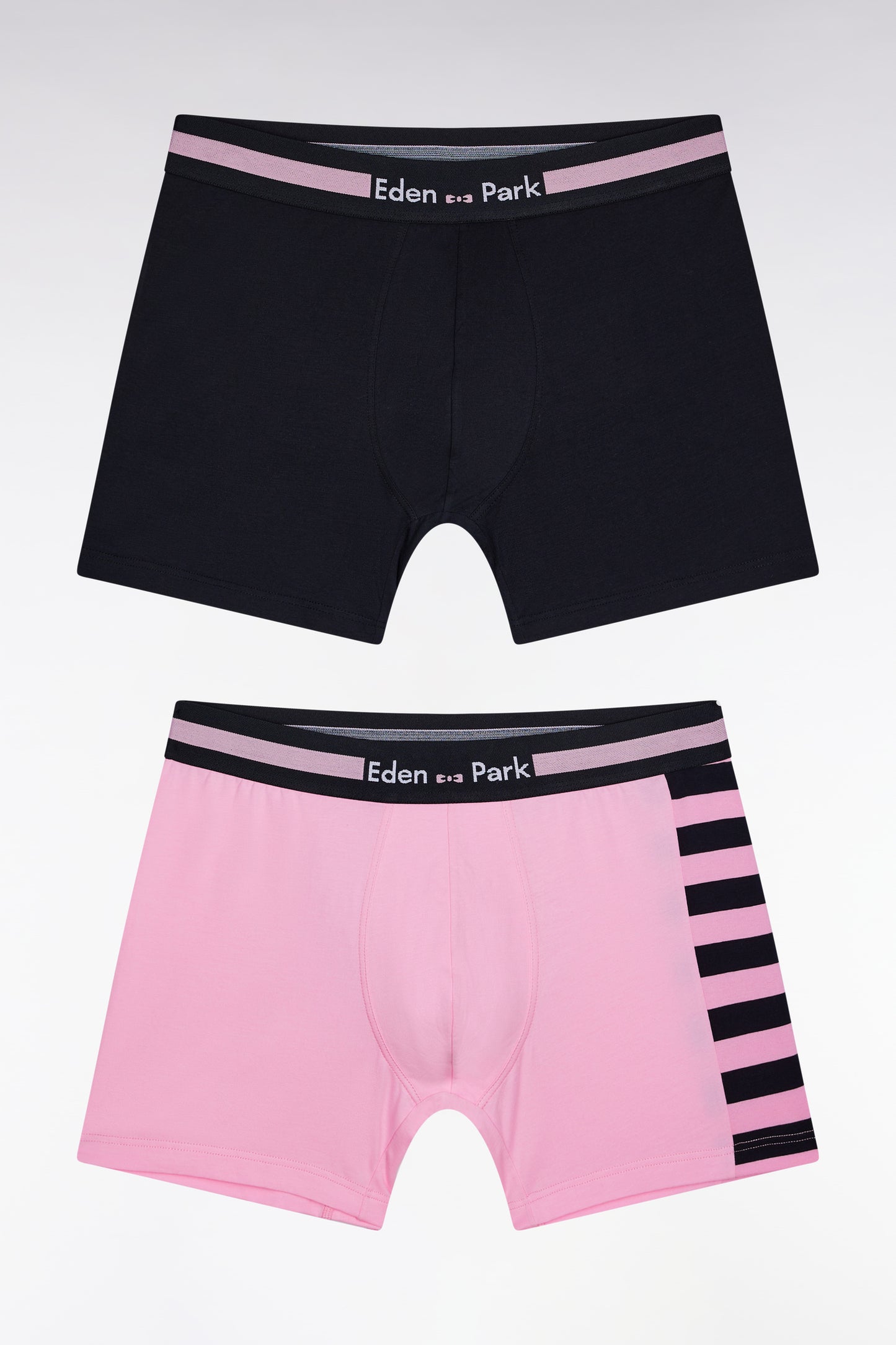 Lot de deux boxers en jersey de coton stretch à rayures rose et marine