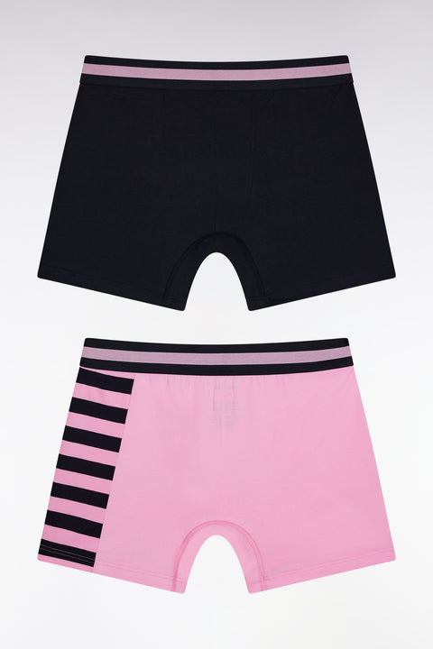 Lot de deux boxers en jersey de coton stretch à rayures rose et marine - Image 3