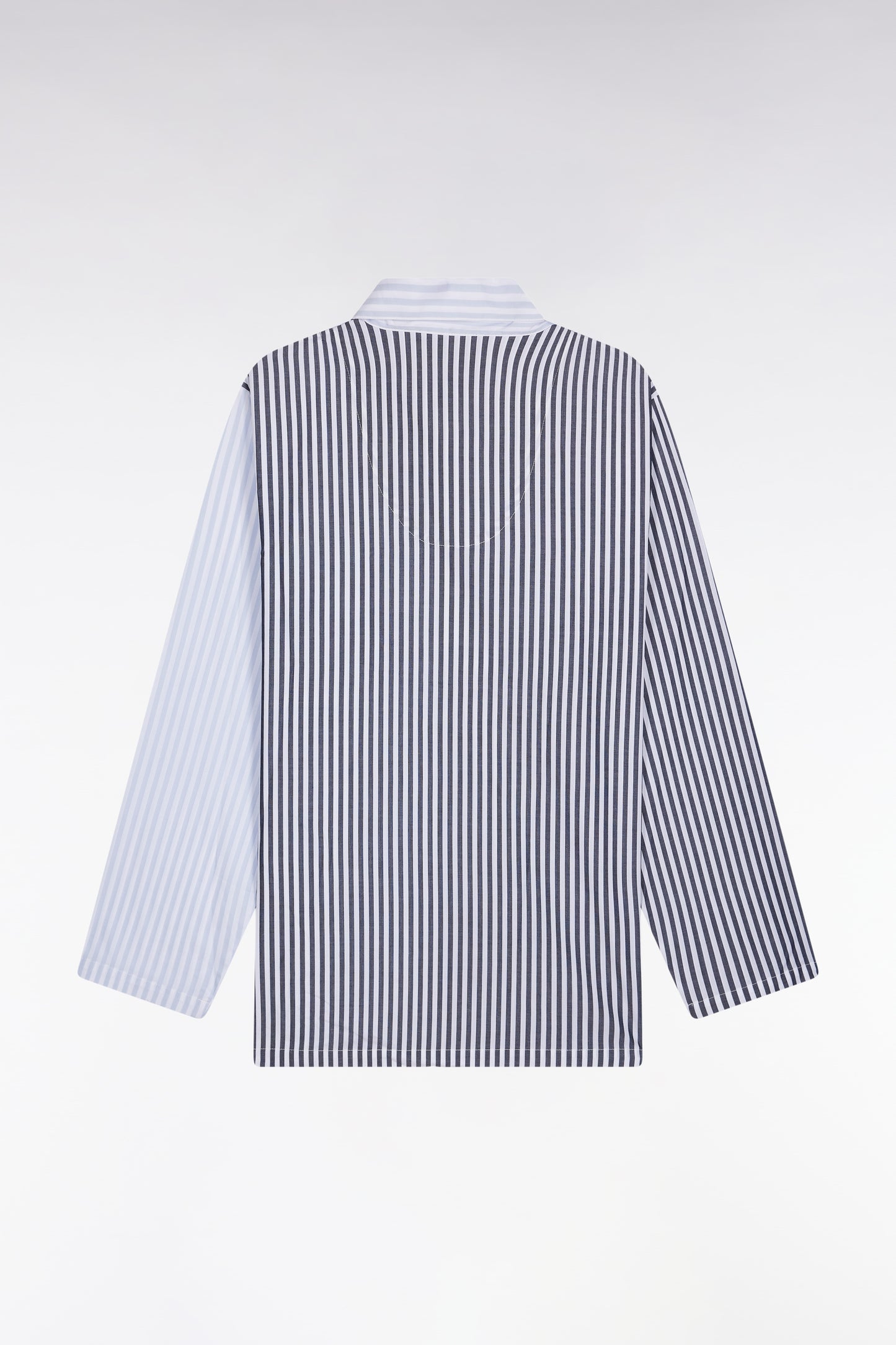 Pyjama long rayé en popeline de coton bleu ciel