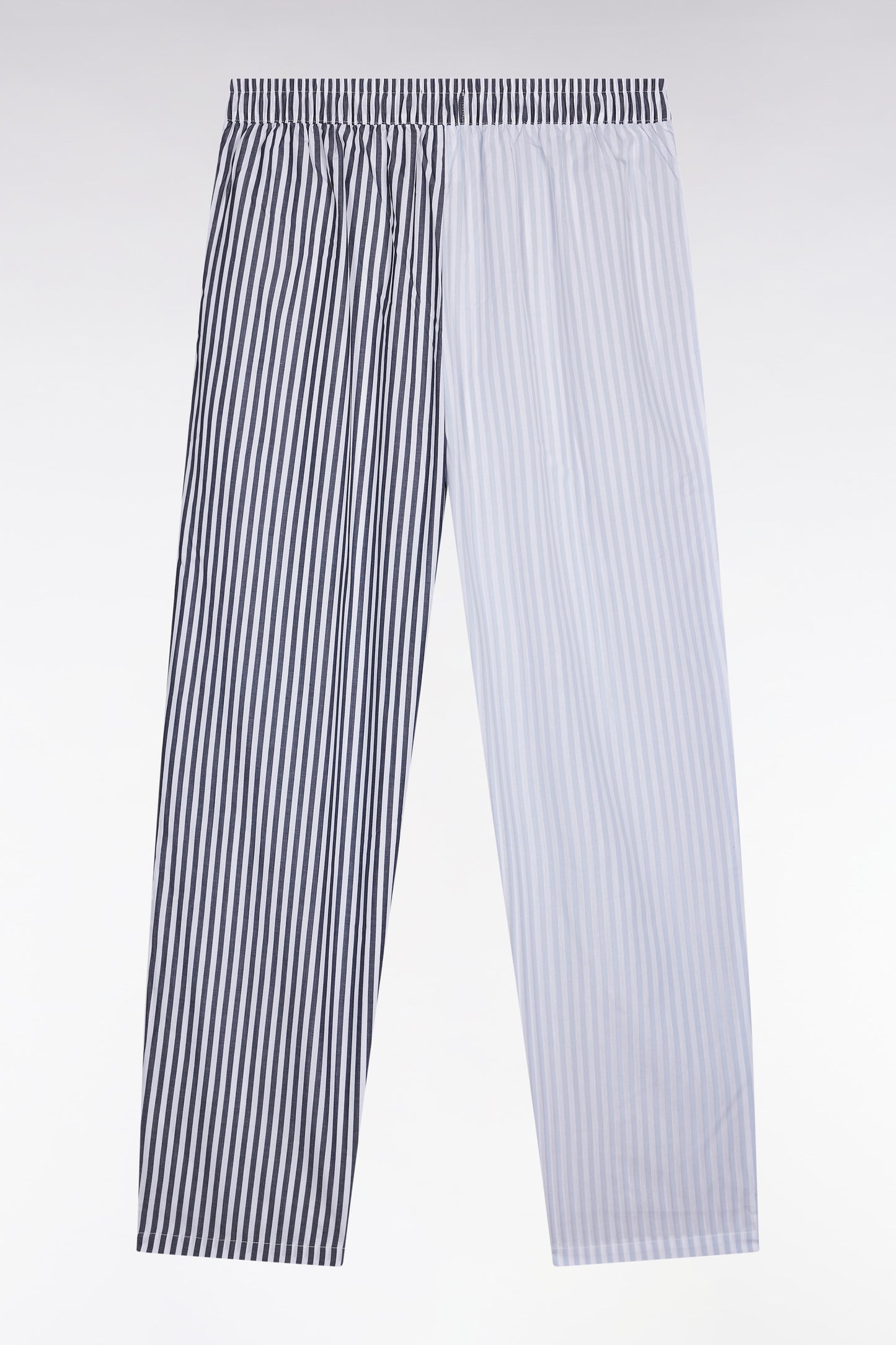 Pyjama long rayé en popeline de coton bleu ciel