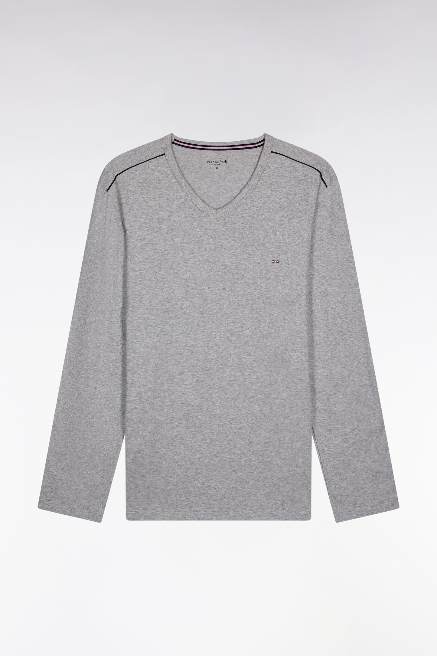 Pyjama long en jersey de coton uni noir et gris passepoils noirs