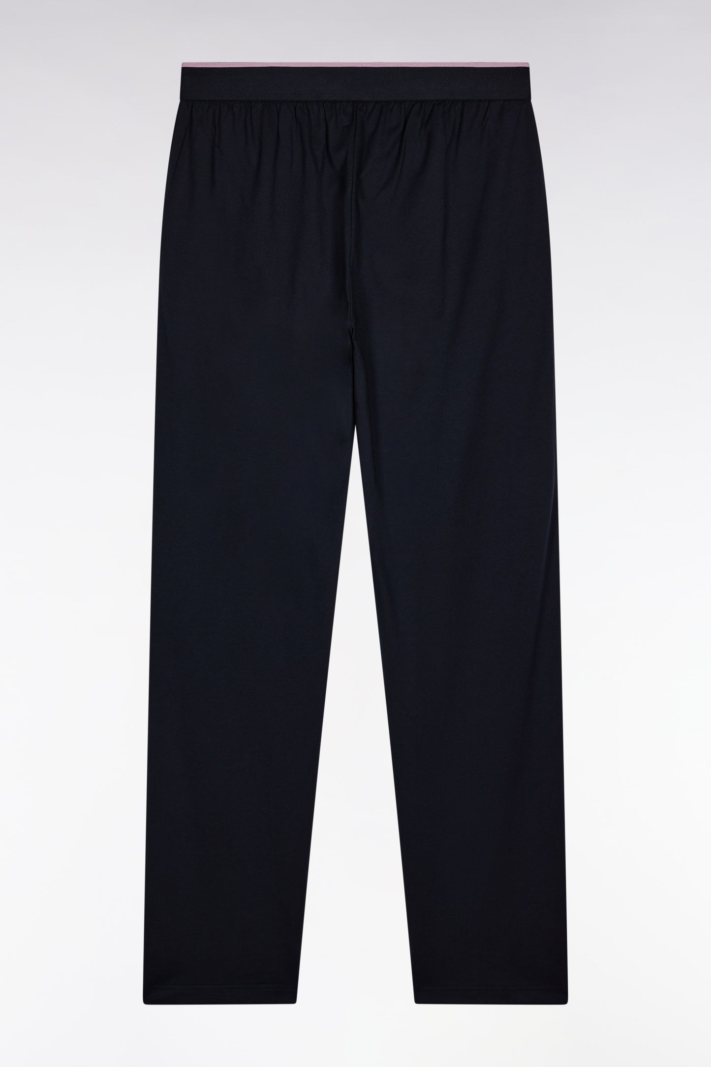 Pyjama long en jersey de coton uni noir et gris passepoils noirs
