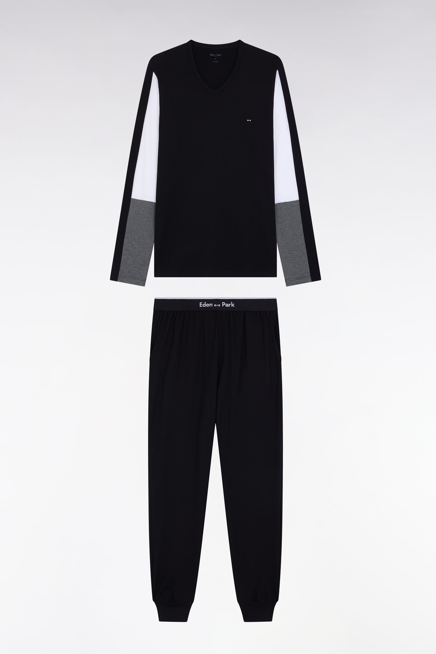 Pyjama long en jersey de coton colorblock gris