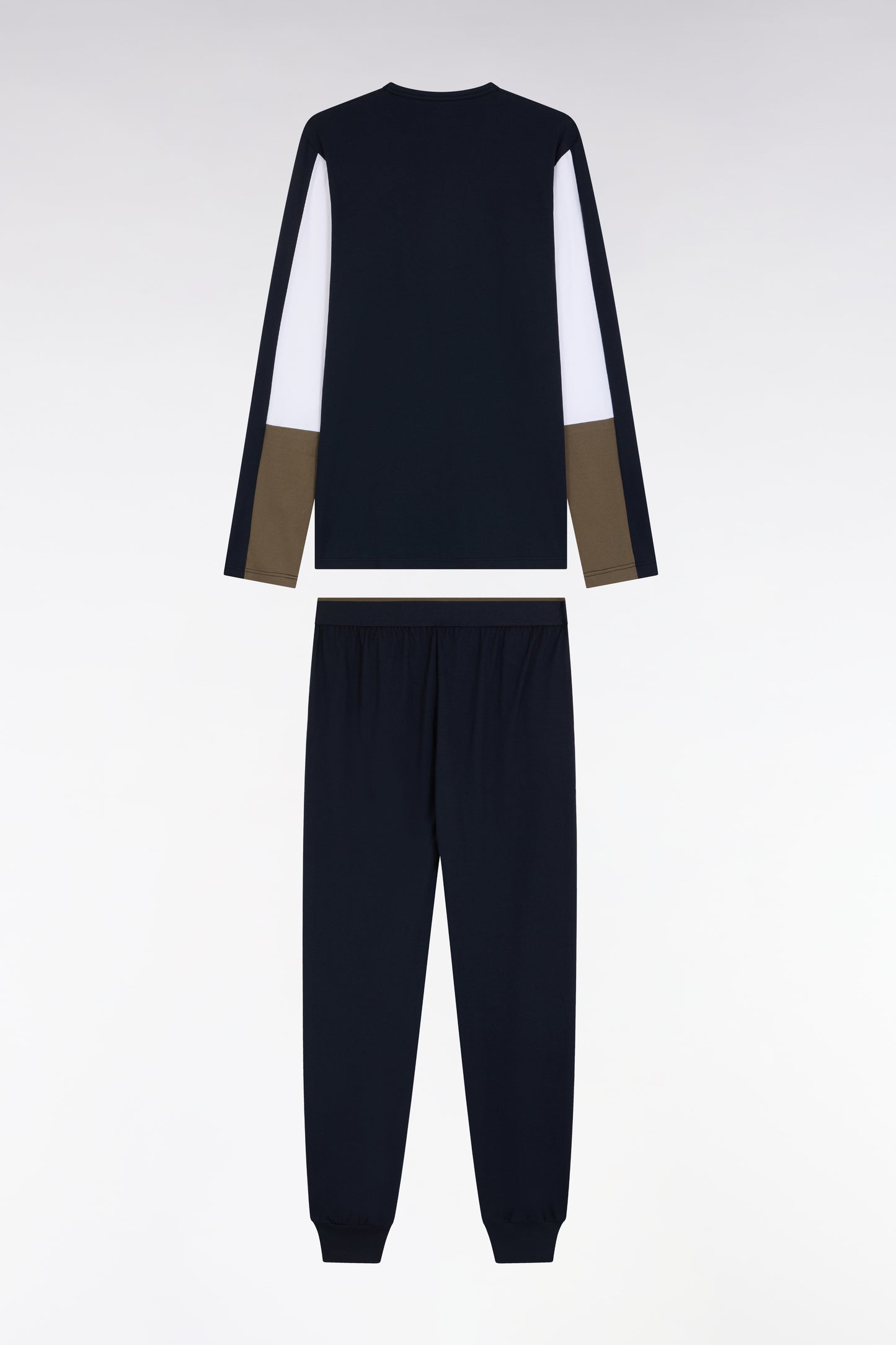 Pyjama long en jersey de coton colorblock kaki