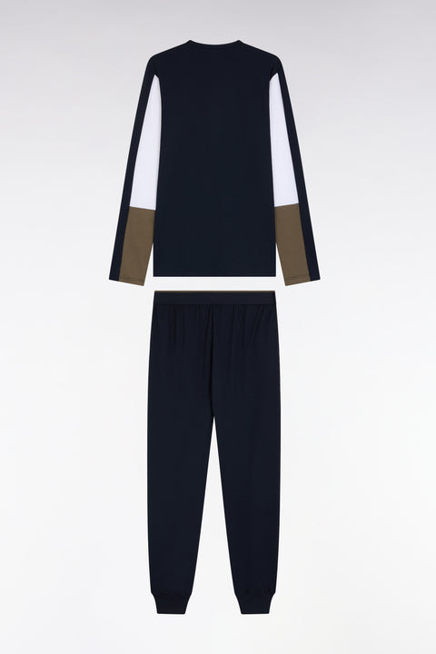 Pyjama long en jersey de coton colorblock kaki - Image 2