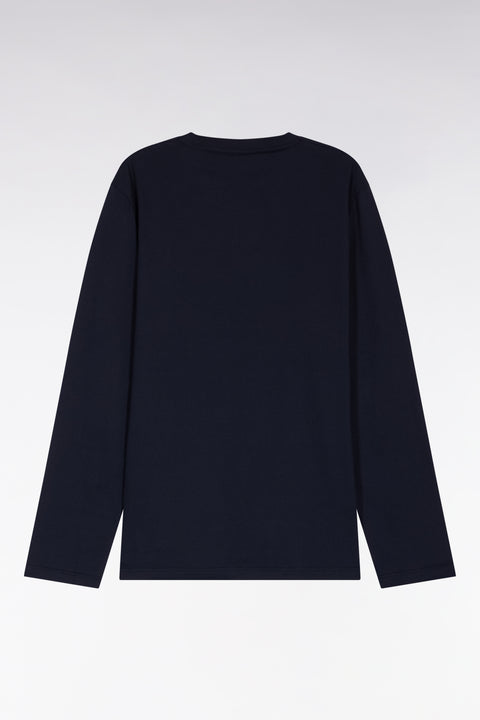 Pyjama long en jersey de coton marine pantalon à motifs roses - Image 3