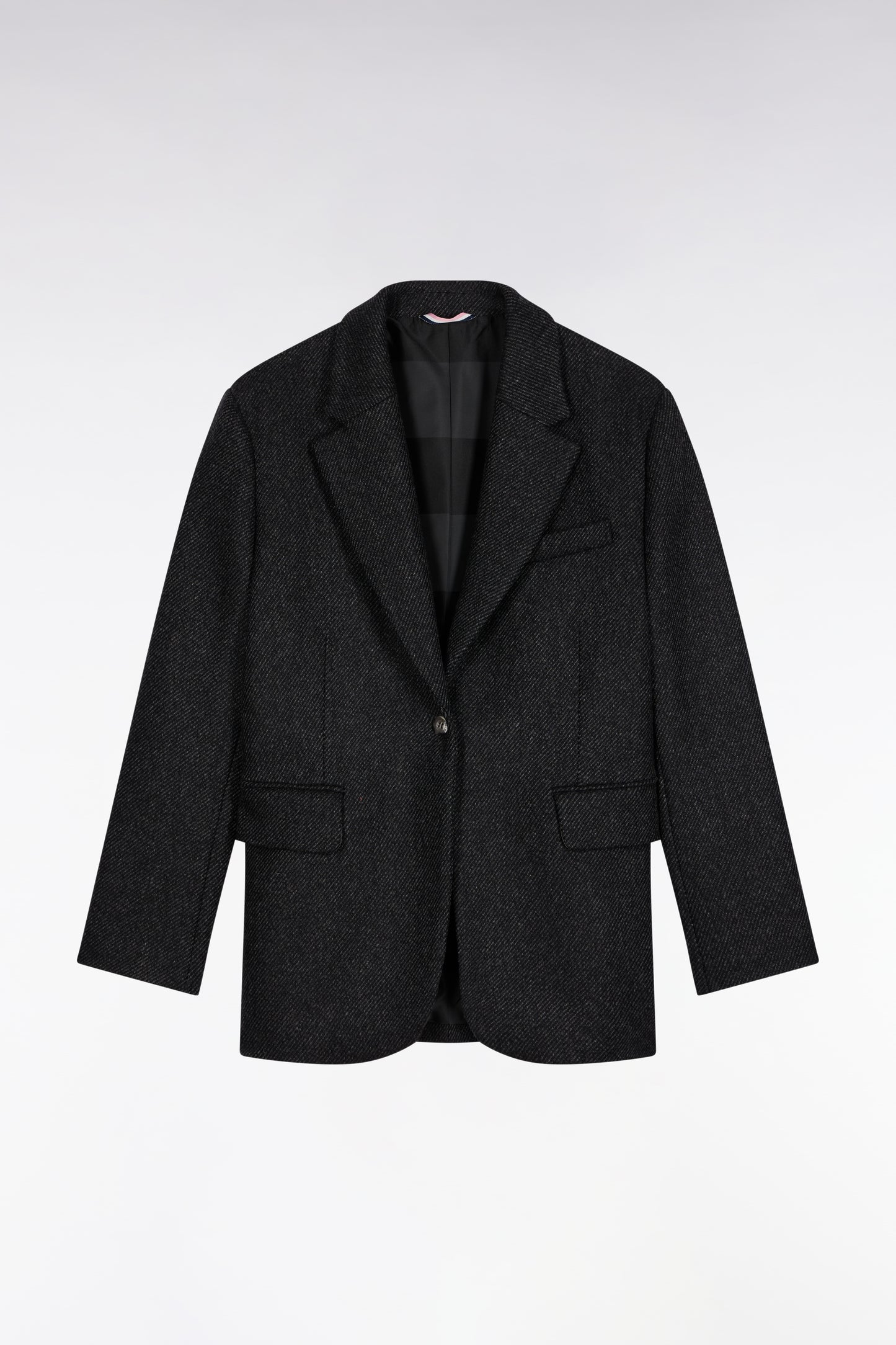 Veste blazer en twill de laine gris coupe Oversized
