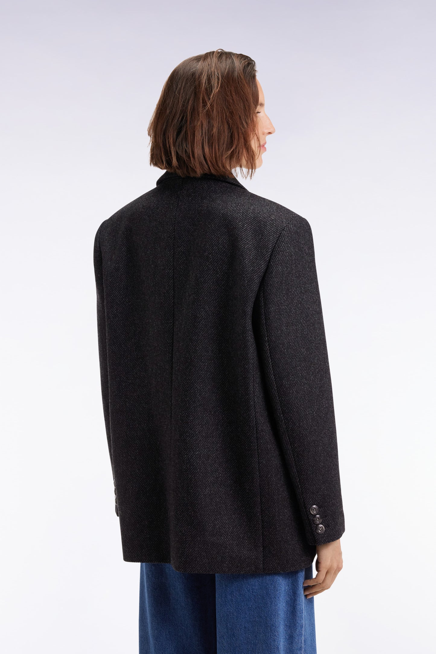 Veste blazer en twill de laine gris coupe Oversized