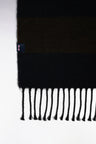 Two-tone fluffy scarf with navy and brown stripes