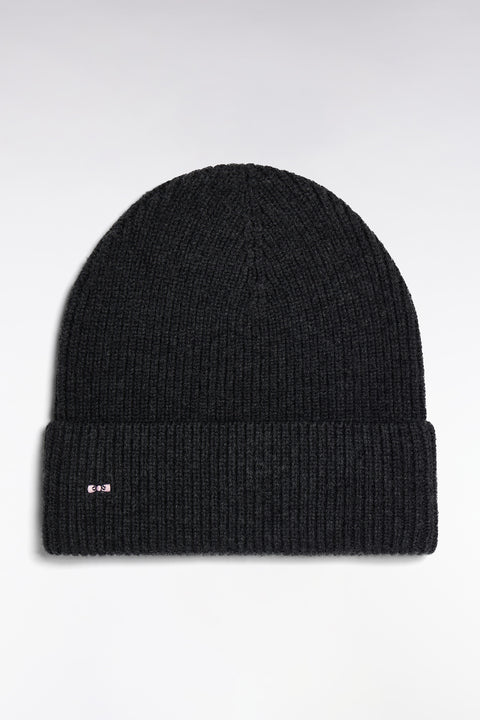 Bonnet côtelé en laine et coton gris foncé - Image 1