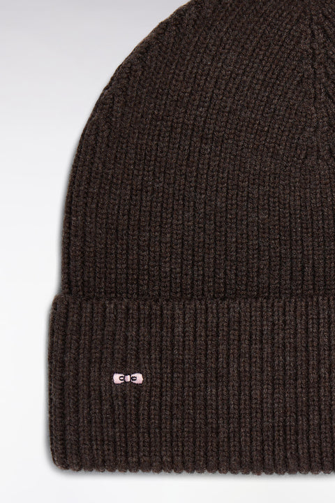 Bonnet côtelé en laine et coton marron - Image 2
