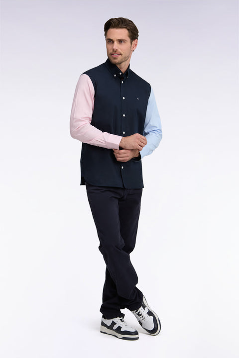 Chemise en coton oxford tricolore patch dos coupe droite - Image 1